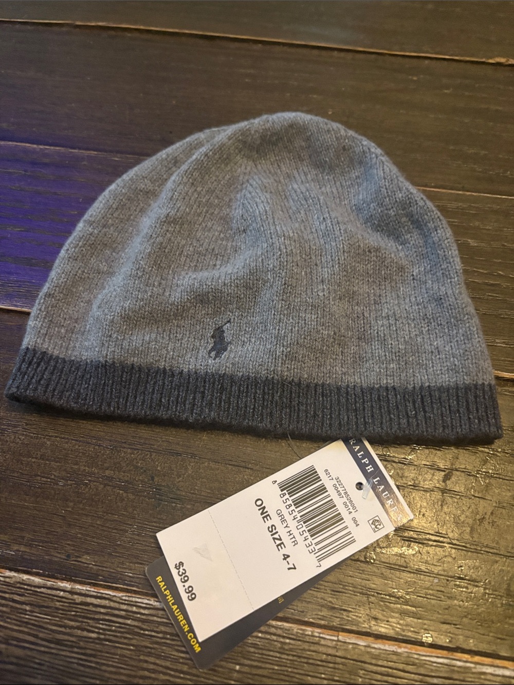 Ralph Lauren Two-Tone Grey Knit Beanie with Logo nwt